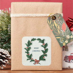 Sticker Carré Couronne de houx vintage Joyeux Noël