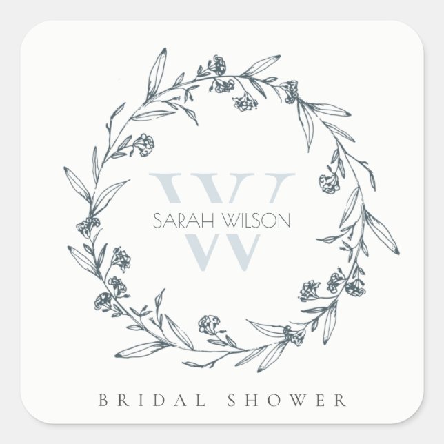 Sticker Carré Couronne de laurier florale chic pour mariage (Devant)