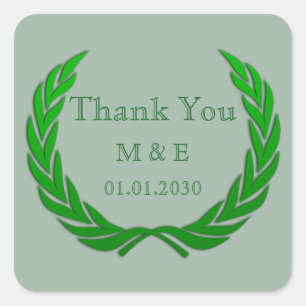 Sticker Carré Couronne de Laurier Rustique Verte Merci Personnal