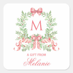 Sticker Carré Couronne de Noël avec ruban   Monogramme