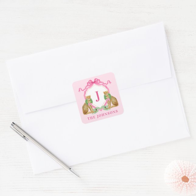 Sticker Carré Couronne de Noël Blason de Léopard Monogramme  (Enveloppe)