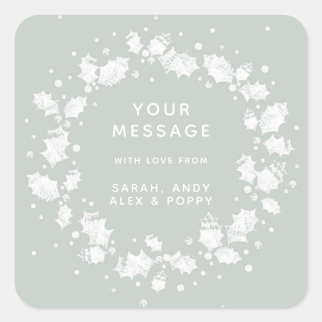 Sticker Carré Couronne de Noël personnalisée en gris vert joli (Devant)