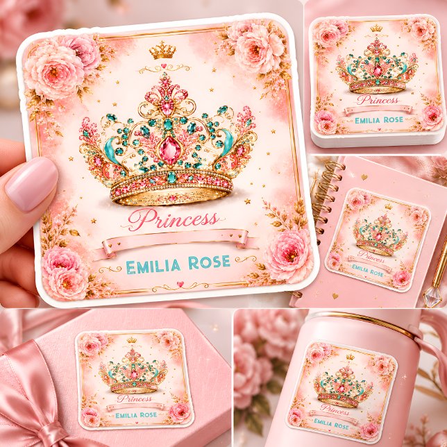 Sticker Carré Couronne de princesse anniversaire (Créateur téléchargé)