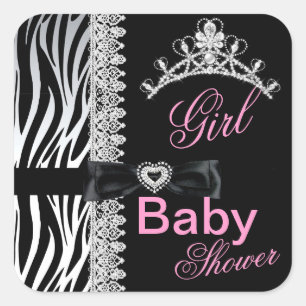 Sticker Carré Couronne de Princesse Baby Shower Fille Zèbre