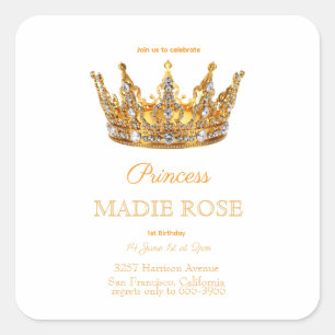Sticker Carré Couronne de princesse en or Anniversaire de conte