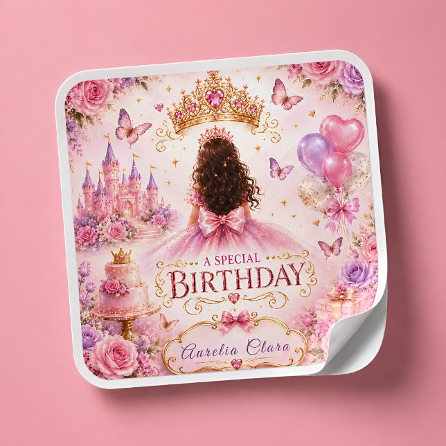 Sticker Carré Couronne de princesse pour anniversaire (Créateur téléchargé)