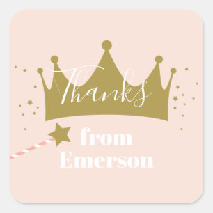 Sticker Carré Couronne de princesse remerciement pour fête d'ann