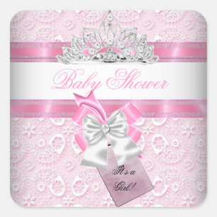 Sticker Carré Couronne de Princesse Rose pour Fille Baby Shower