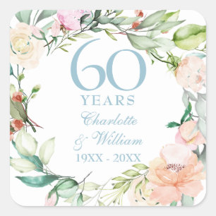Sticker Carré Couronne de roses 60ème 75ème anniversaire de mari