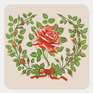 Sticker Carré Couronne de roses rouges vintage Art floral de sal