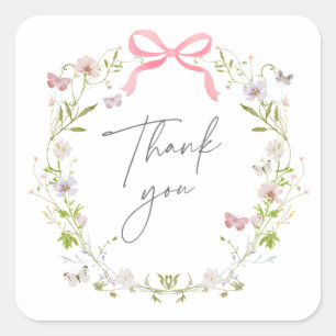 Sticker Carré Couronne de ruban fleur sauvage Merci