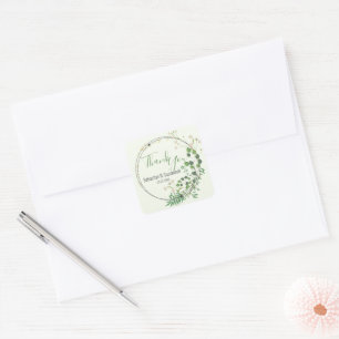 Sticker Carré Couronne de verdure vert pastel Merci