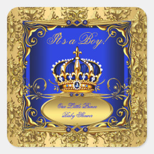 Sticker Carré Couronne dorée en damas bleu royal pour garçon Bab
