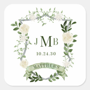 Sticker Carré Couronne Florale Élégante Mariage