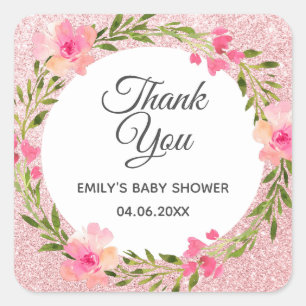 Sticker Carré Couronne florale rose gold rose remerciement Baby