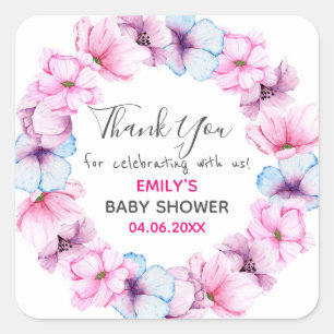 Sticker Carré Couronne florale rose jolie remerciement Baby Show