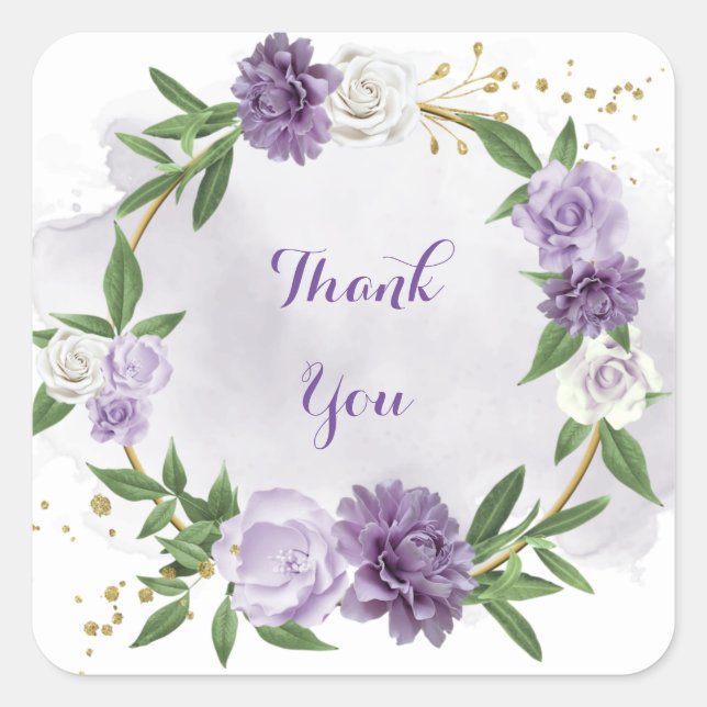 Sticker Carré couronne mauve d'or floral blanc mauve (Devant)