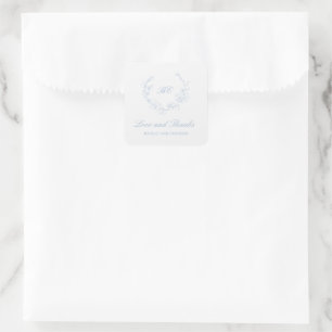 Sticker Carré Couronne Monogramme Bleu Poussiéreux Élégant Maria