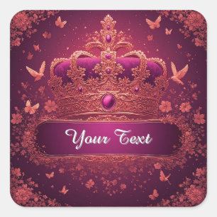 Sticker Carré Couronne rose élégante avec embellissements en or