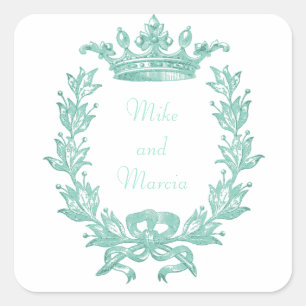 Sticker Carré Couronne vintage et couronne d'art - Turquoise