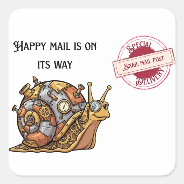Sticker Carré Courrier heureux de l'escargot Steampunk (Devant)