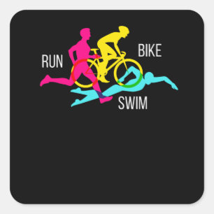 Sticker Carré Course à vélo de natation Triathlon Sport Athlète