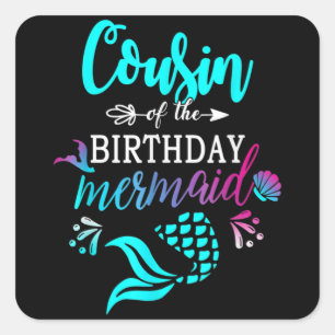 Sticker Carré Cousin De La Sirène D'Anniversaire