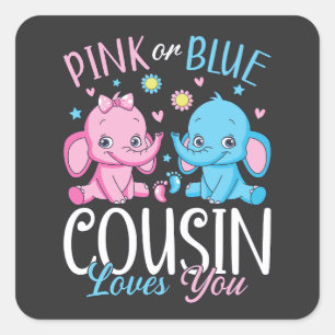 Sticker Carré Cousin Rose Ou Bleu Vous Aime Baby Éléphant