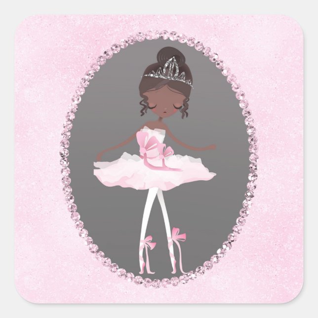 Sticker Carré Couture rose gris ethnique Ballerina fête d'annive (Devant)
