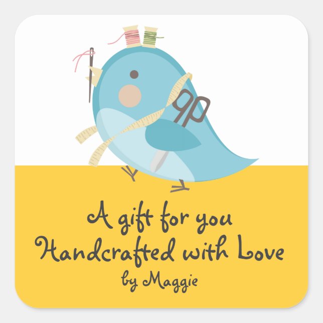 Sticker Carré Couturière d'oiseau de couleur personnalisée notio (Devant)