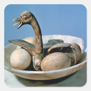 Sticker Carré Couvercle d'un pot d'albâtre décoré d'un oiseau