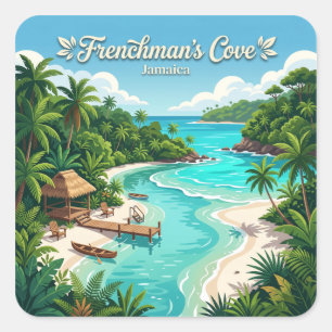 Sticker Carré Cove de l'Homme Français Port Antonio Jamaïque