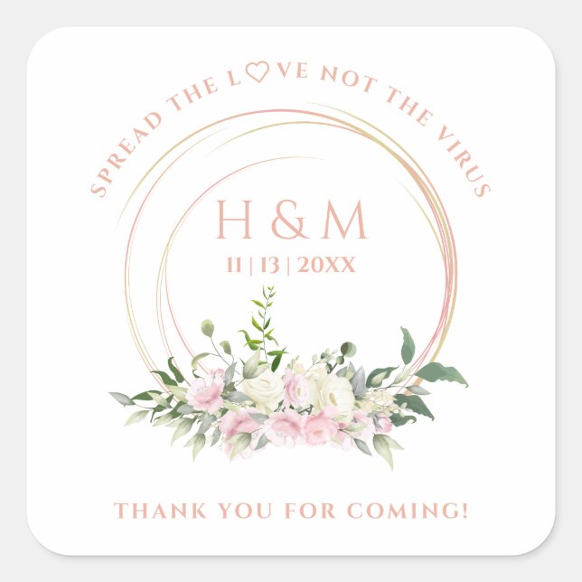 Sticker Carré Covid19 Greenery Pink Creamy Garland Sanitizer Gel (Devant)