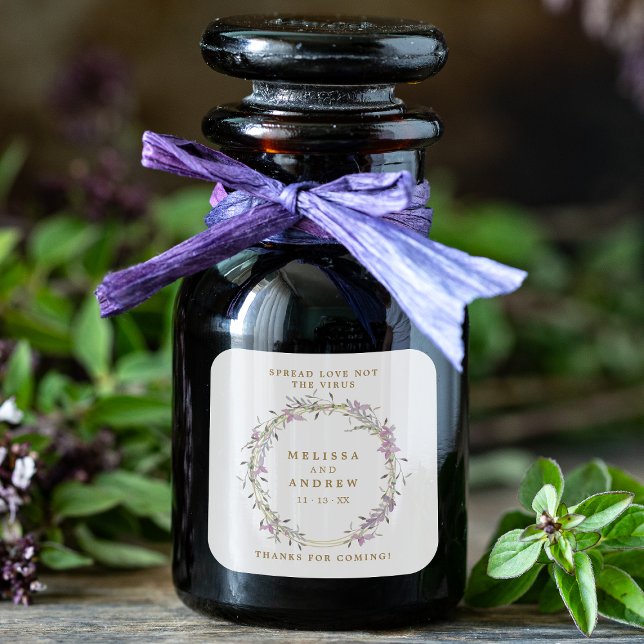Sticker Carré Covid19 Lilac Floral Wreath Mariage Sanitizer Gel (Créateur téléchargé)