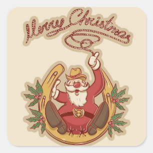 Sticker Carré Cow-boy Santa Claus