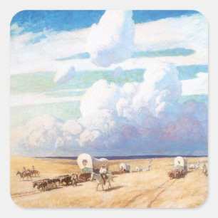 Sticker Carré Cow-boys western vintage de Wyeth, Conestogas