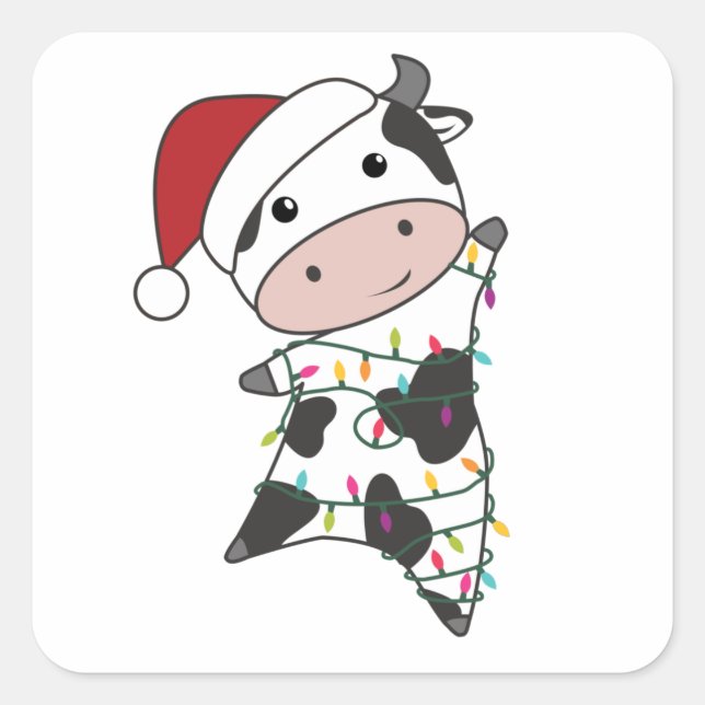 Sticker Carré Cow Cheerful Christmas Winter Animals (Devant)