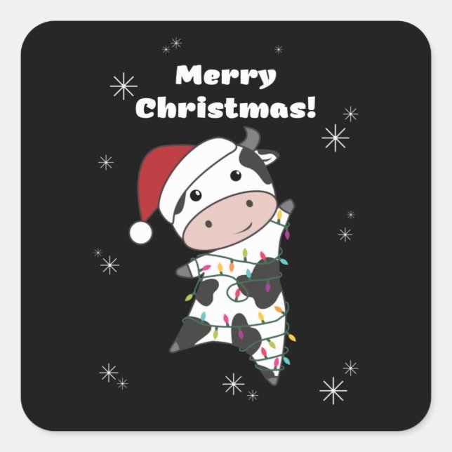 Sticker Carré Cow Cheerful Christmas Winter Animals Cows (Devant)