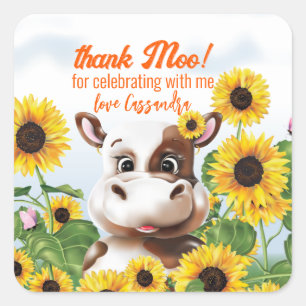 Sticker Carré Cow Sunflower Funny Farm