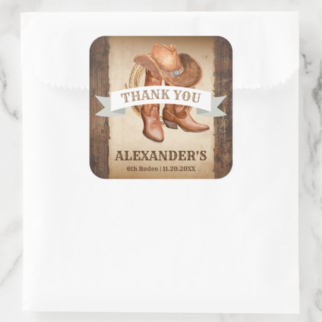 Sticker Carré Cowboy Boots, Casquette et Lasso (Sac)