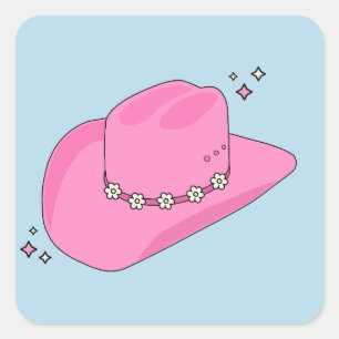 Sticker Carré Cowboy Casquette Preppy Rose Et Bleu
