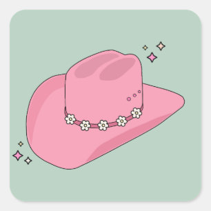 Sticker Carré Cowboy Casquette Preppy Rose Et Vert