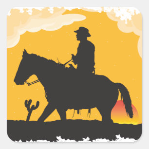 Sticker Carré Cowboy de coucher du soleil