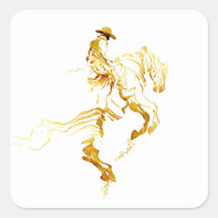 Sticker Carré Cowboy Doré sur Cheval Cabré