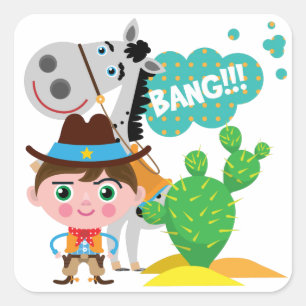 Sticker Carré Cowboy et cheval