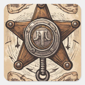Sticker Carré Cowboy fête d'anniversaire - Sheriff