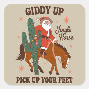Sticker Carré Cowboy Giddy Up Bimmel Horse Lève les Pieds