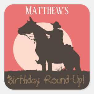 Sticker Carré Cowboy Horseback équitation fête d'anniversaire