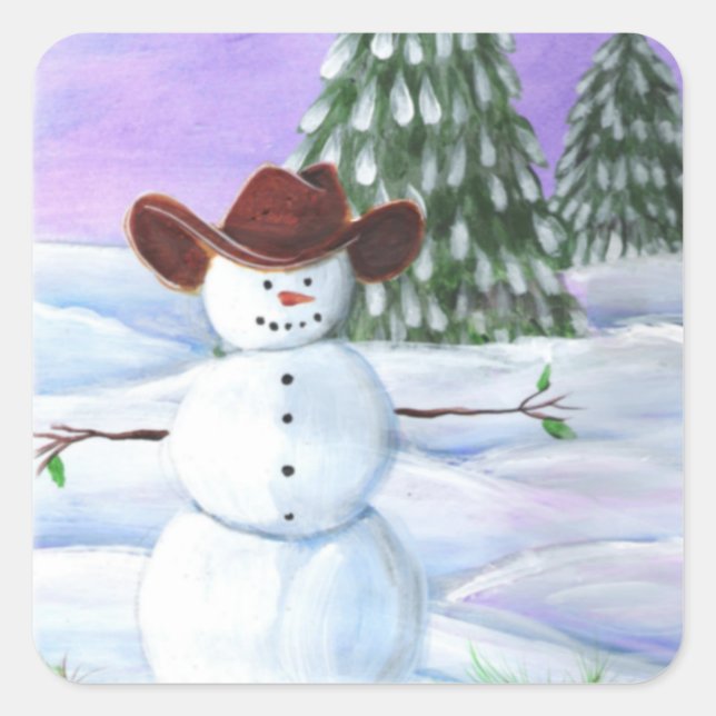 Sticker Carré Cowboy Snowman (Devant)