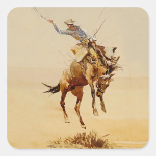 Sticker Carré Cowboy sur un cheval indompté #2 d'Edward Borein